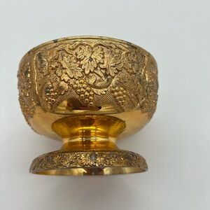 Gold Grape Embossed Metal Pedestal Bowl Masterpiece Series Japan Holiday Imports